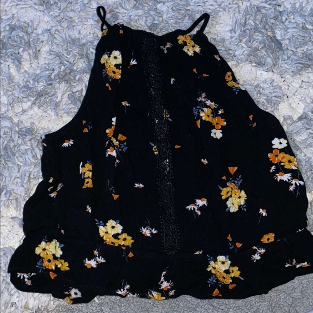 Black flower crop/tank top.